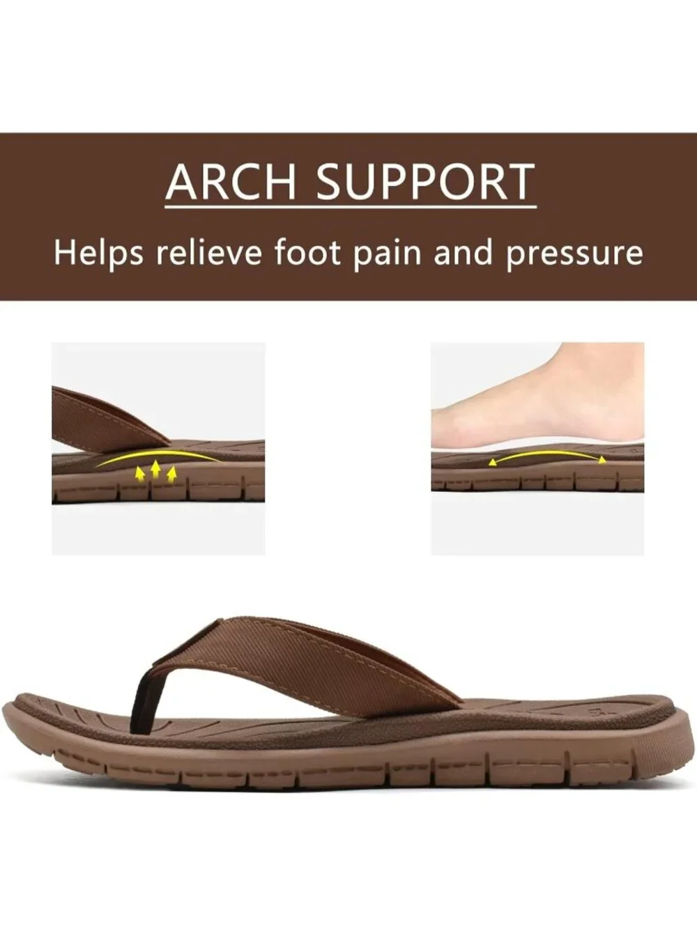 Women's Brown Flip Flops Lightweight Cushion Summer Beach Sandals Casual